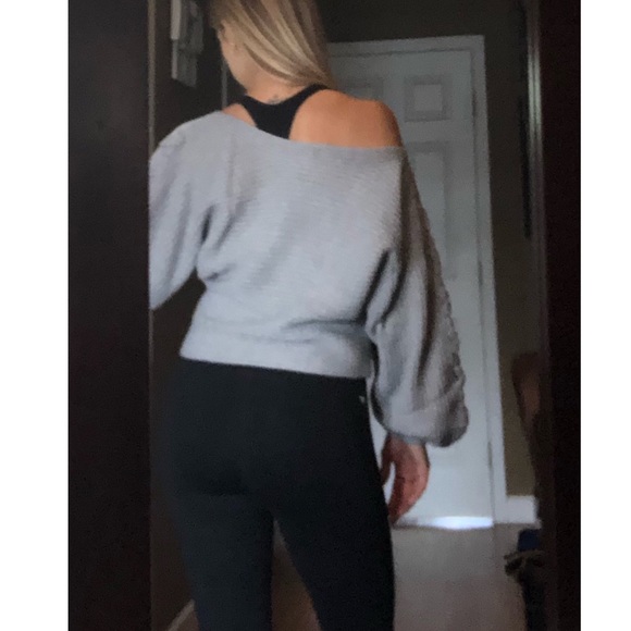 Gray Off-Shoulder Knit Sweater - Picture 4 of 7